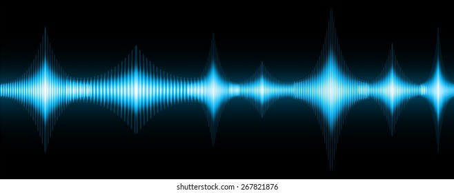Sound waves oscillating glow blue light, Abstract technology background. Vector. dark black background