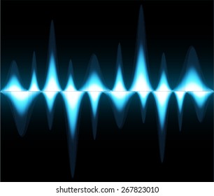 Sound waves oscillating glow blue light, Abstract technology background. Vector. dark black background