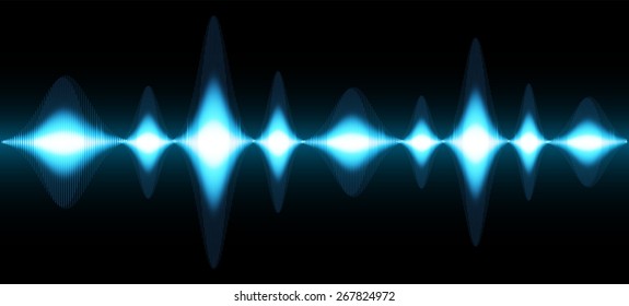 Sound waves oscillating glow blue light, Abstract technology background. Vector. dark black background