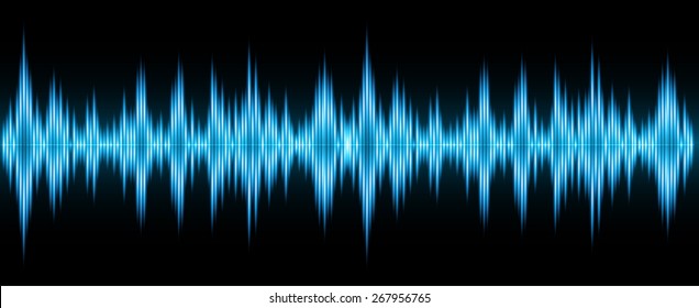 Sound waves oscillating glow blue light, Abstract technology background. Vector. black background. 