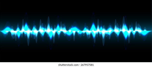 Sound waves oscillating glow blue light, Abstract technology background. Vector. black background. 