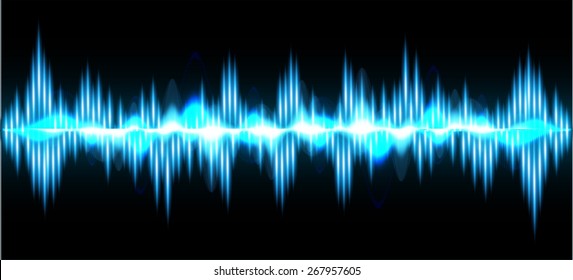 Sound waves oscillating glow blue light, Abstract technology background. Vector. black background. 