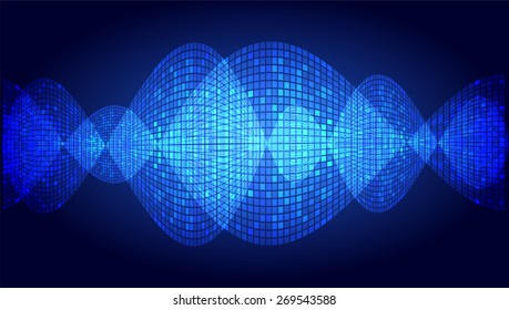 Sound waves oscillating glow blue light, Abstract technology background. Vector. dark background. 