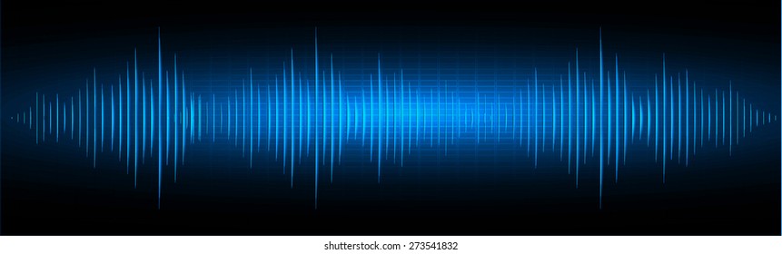 Olas sonoras oscilando luz azul brillante, fondo de tecnología abstracto. Vector. infografía