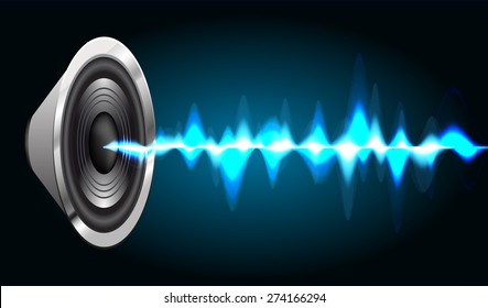 Sound waves oscillating glow blue light, Abstract technology background. Vector. volume.