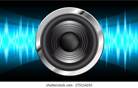 Sound waves oscillating glow blue light, Abstract technology background. Vector. Speaker. infographics.