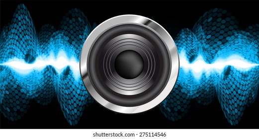 Sound waves oscillating glow blue light, Abstract technology background. Vector. Speaker. infographics.