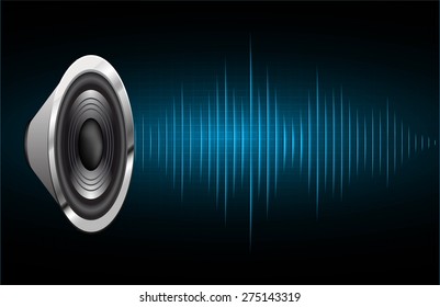 Sound waves oscillating glow blue light, Abstract technology background. Vector. Speaker.