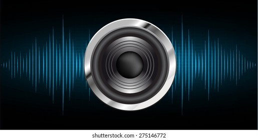 Sound waves oscillating glow blue light, Abstract technology background. Vector. Speaker.