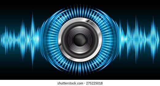 Sound waves oscillating glow blue light, Abstract technology background. Vector. speakers