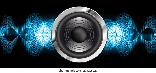 Sound waves oscillating glow blue light, Abstract technology background. Vector. speakers