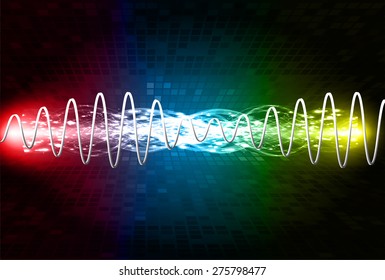 Sound waves oscillating glow blue red yellow light, Abstract technology background. Vector. Beam. infographics.