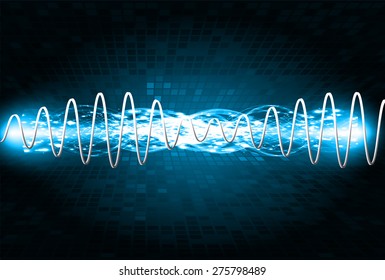 Sound waves oscillating glow blue light, Abstract technology background. Vector. Beam. infographics.