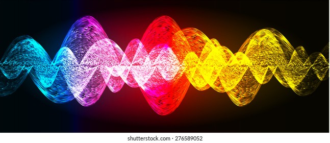 Sound waves oscillating glow blue red yellow light, Abstract technology background. Vector. infographics.