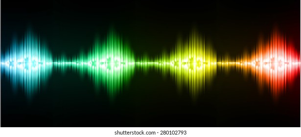 Sound waves oscillating glow blue  green yellow red light, Abstract technology background. Vector.