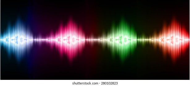 Sound waves oscillating glow blue pink green red light, Abstract technology background. Vector.
