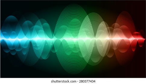Sound waves oscillating glow blue green red light, Abstract technology background. Vector. infographics.