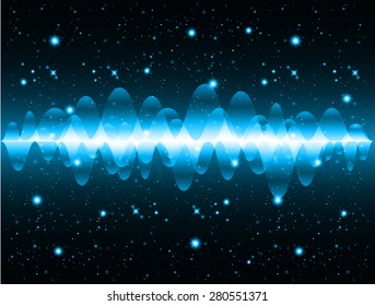 Sound waves oscillating glow blue light, Abstract technology background. Vector. star. neon.