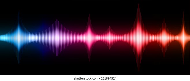 Sound waves oscillating glow blue purple red orange light, Abstract technology background. Vector.
