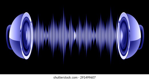 Sound waves oscillating glow blue light, Abstract technology background. Vector. Headphones. loudspeaker
