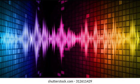 Sound waves oscillating glow blue pink yellow light, Abstract technology background. Vector.