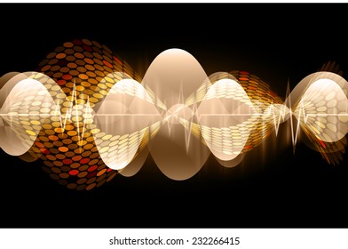 Sound waves oscillating glow brown light, Abstract technology background. Vector. 