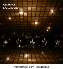 Sound waves oscillating glow brown light, Abstract technology background. Vector. pulse. Pixel, mosaic, table