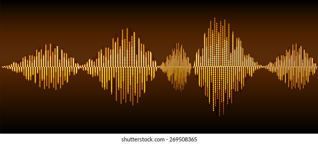 Sound waves oscillating glow brown light, Abstract technology background. Vector. black background. 