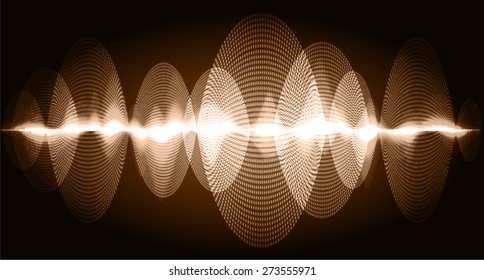 Sound waves oscillating glow brown light, Abstract technology background. Vector. infographics