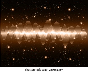 Sound waves oscillating glow brown light, Abstract technology background. Vector. star. neon.