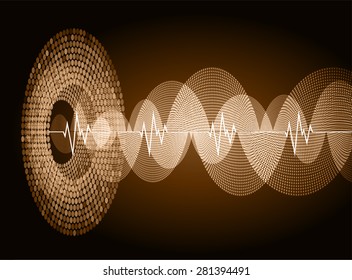 Sound waves oscillating glow brown light, Abstract technology background. Vector.