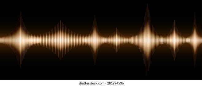 Sound waves oscillating glow brown light, Abstract technology background. Vector.