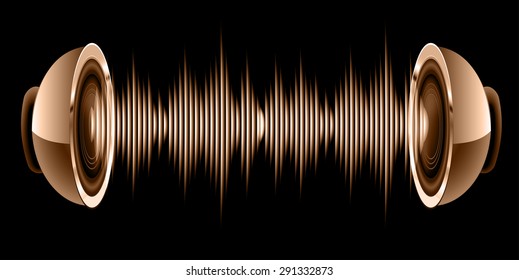 Sound waves oscillating glow brown light, Abstract technology background. Vector. Headphones. loudspeaker