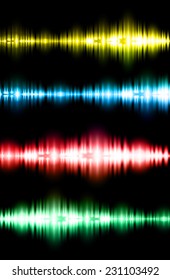 Sound waves oscillating glow colorful light, Abstract technology background. Vector. 