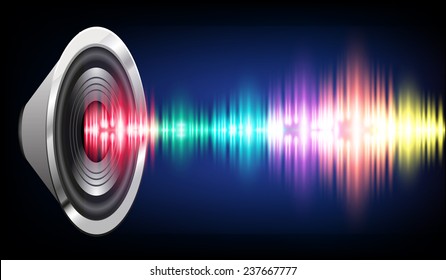 Sound waves oscillating glow colorful light, Abstract technology background. Vector. speakers.