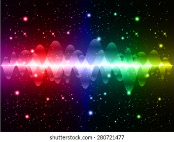 Sound waves oscillating glow colorful light, Abstract technology background. Vector. star. neon.