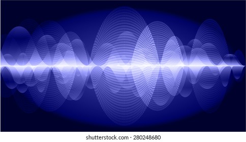 Sound waves oscillating glow dark blue light, Abstract technology background. Vector.