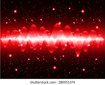 Sound waves oscillating glow dark red light, Abstract technology background. Vector. star. neon.