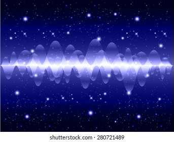 Sound waves oscillating glow dark blue light, Abstract technology background. Vector. star. neon.