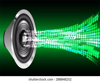 Sound waves oscillating glow dark green light, Abstract technology background. Vector. speakers. loudspeaker