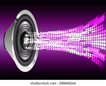 Sound waves oscillating glow dark purple light, Abstract technology background. Vector. speakers. loudspeaker