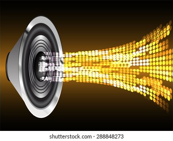 Sound waves oscillating glow dark orange light, Abstract technology background. Vector. speakers. loudspeaker