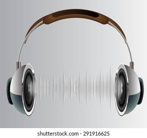 Sound waves oscillating glow gray light, Abstract technology background. Vector. Headphones. loudspeaker