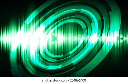 Sound waves oscillating glow green light, Abstract technology background. Vector. 