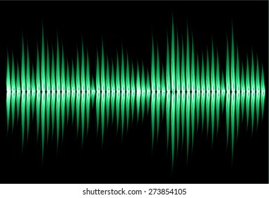 Sound waves oscillating glow green light, Abstract technology background. Vector. black background.