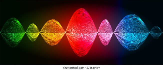 Sound waves oscillating glow green yellow red pink blue light, Abstract technology background. Vector. infographics.