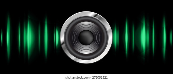 Sound waves oscillating glow green light, Abstract technology background. Vector. infographics. wave