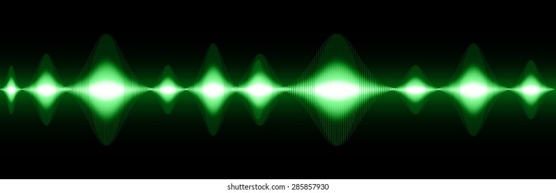 Sound waves oscillating glow green light, Abstract technology background. Vector