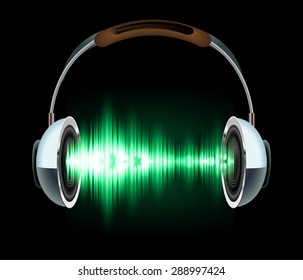Sound waves oscillating glow green light, Abstract technology background. Vector. Headphones. loudspeaker