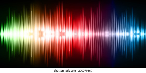 Sound waves oscillating glow green red blue light, Abstract technology background. Vector. infographics